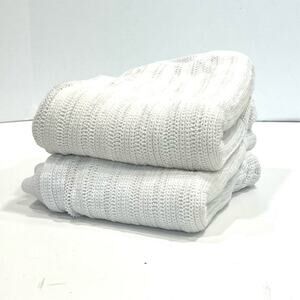 Lauren Ralph Lauren Knit White Cream King Pillowcase Shams Zippered x2 (TWO)